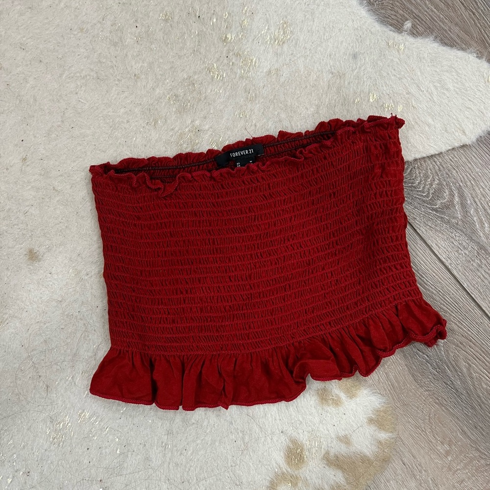 Forever 21 red smocked ruffle tube top